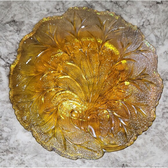 Carnival Glass Marigold Indiana Tree of Life 10 inch Scalloped Edge Plate - Picture 4 of 4